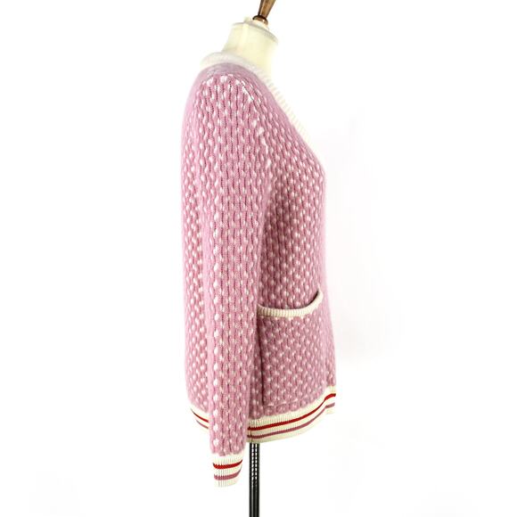 KULE Pink Shelby Patch Pocket Cashmere Sweater Small Ivory Stripe Knit Pullover - Picture 3 of 7